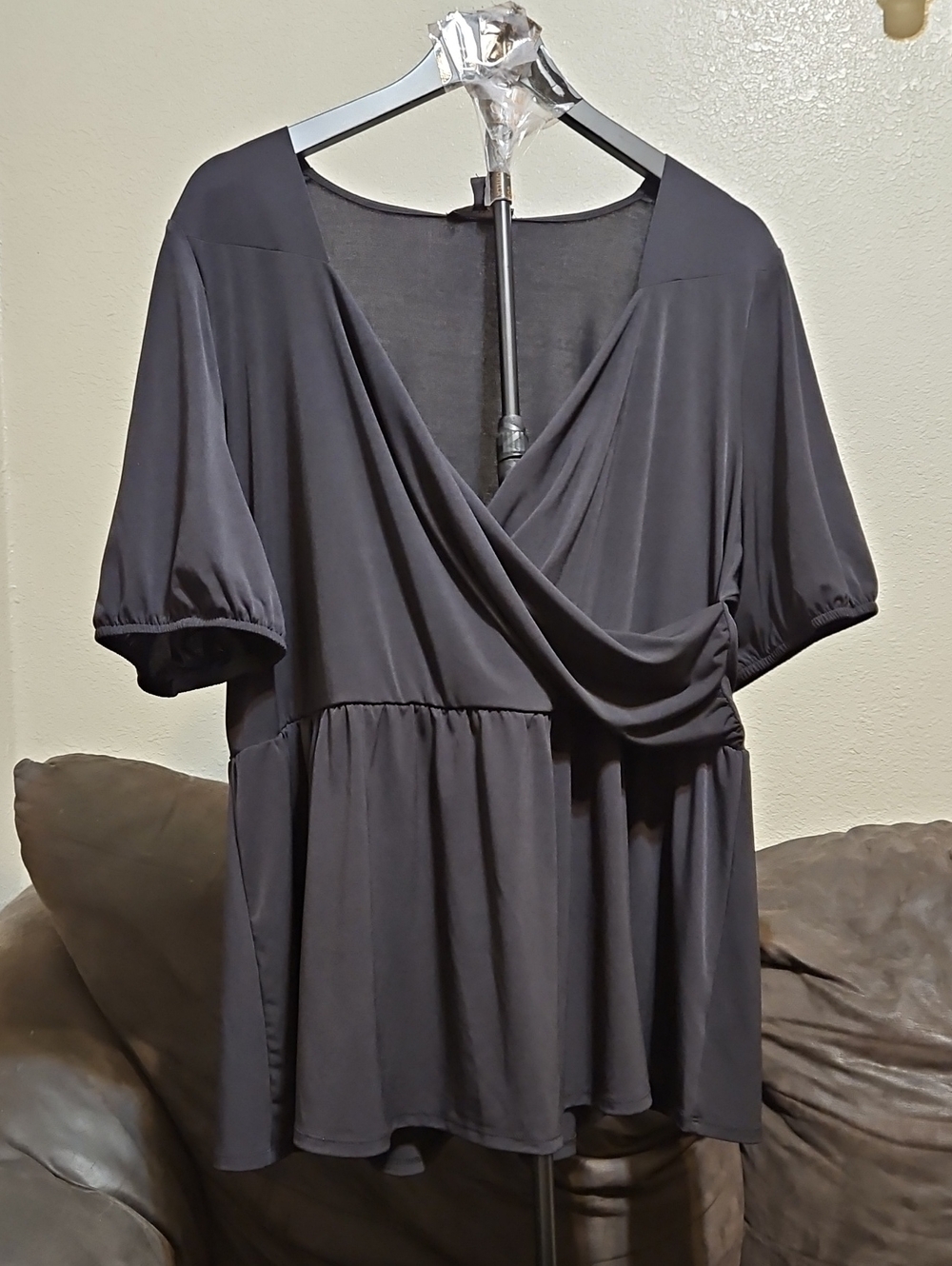 Lane Bryant Black Surplice Peplum Tunic Top
